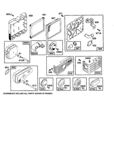 Air Base/Muffler Diagram and Parts List for 12F800-12F899 0821-0829-0873 Briggs and Stratton Engine